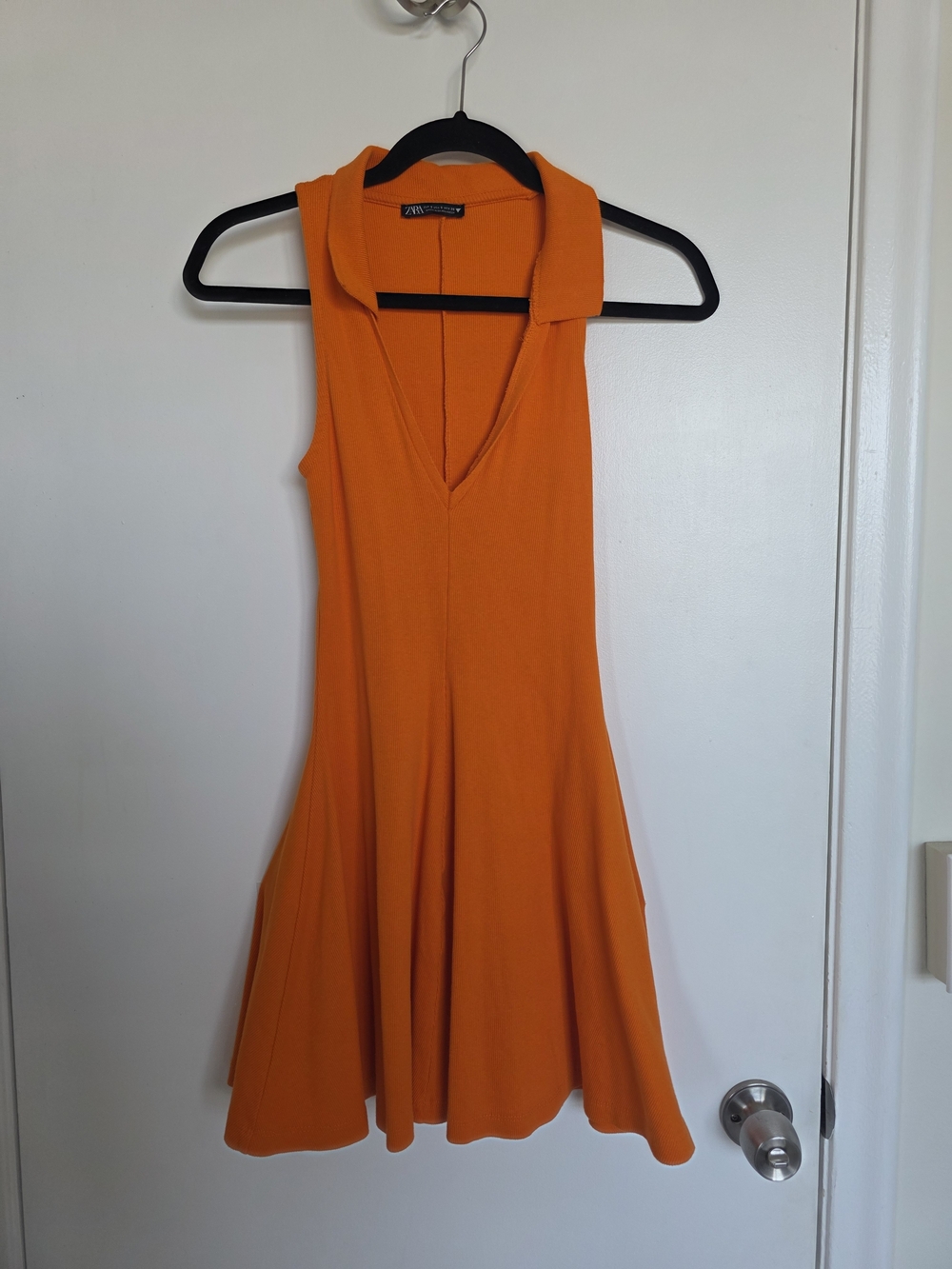 Zara Bright Orange Sleeveless Collared Mini Dress